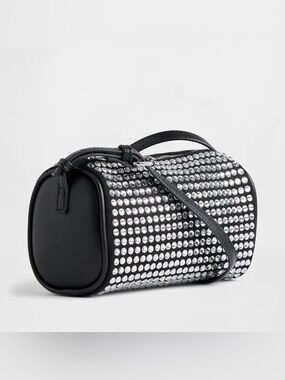 Vegan Leather Rhinestone Barrel Bag